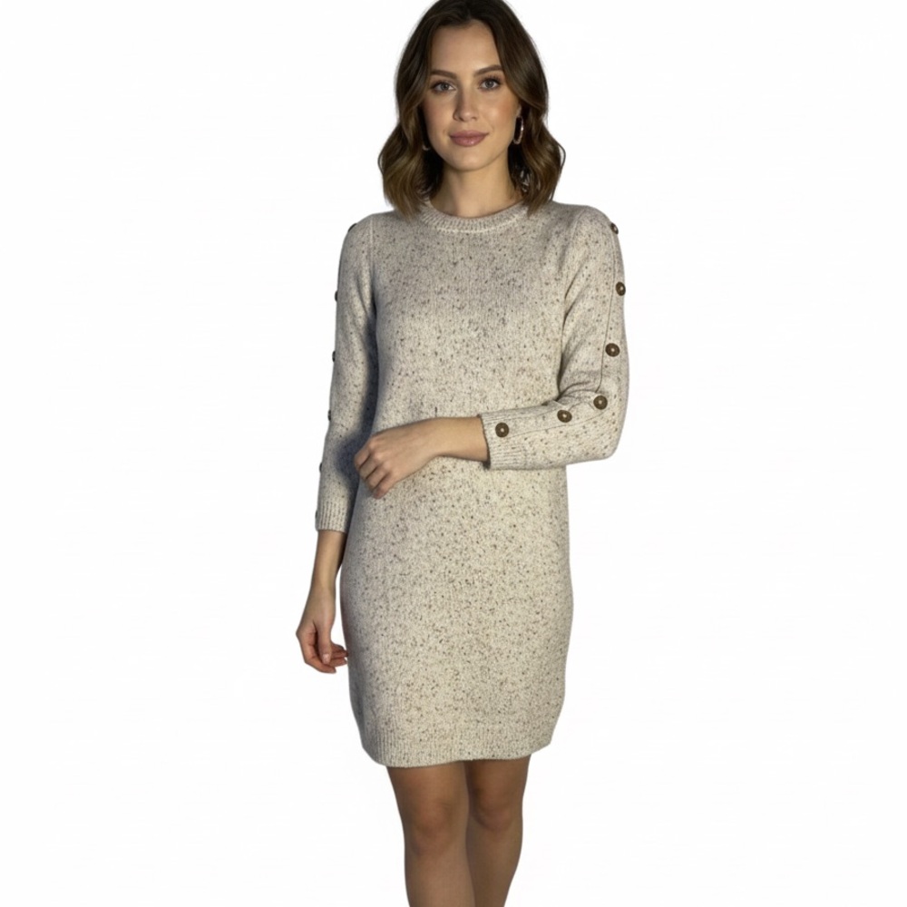 🌟🌟LOFT Speckled Cream Long Sleeve Dress with Button Details